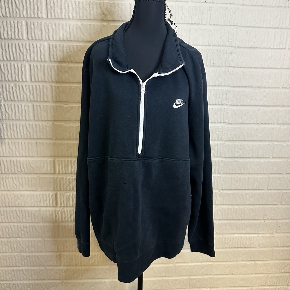 Nike Sportswear Club 1/2 Zip Black Fleece Sweatshirt Men's Size XL Pockets